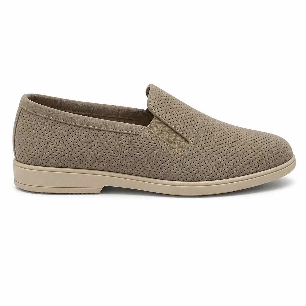 Alberto Ciccioli Men's Slip-On Perforated Comfort Beige Suede Loafers - Taupe